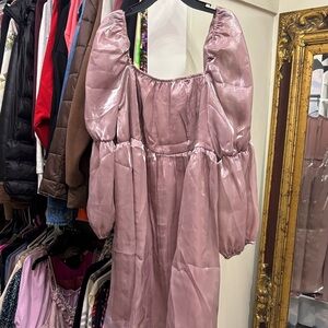 Shiny Pink Puff Sleeve Dress
